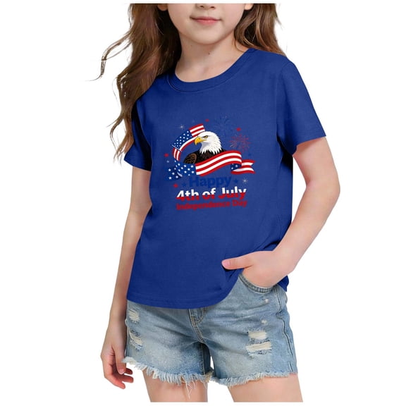 Girl's Boy's 4th of July T-Shirts Kids' Independence Day Short-Sleeve Tees Patriotic Independence Printed Shirts Children's Casual Versatile Holiday Clothings 2-14Years