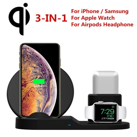 3 in 1 Fast Wireless Charger Stand QI Wireless Charging Dock Station Replacement for Apple Watch Series 4/3/2/1, iPhone Xs/XS MAX/XR/X/8/8 Plus,