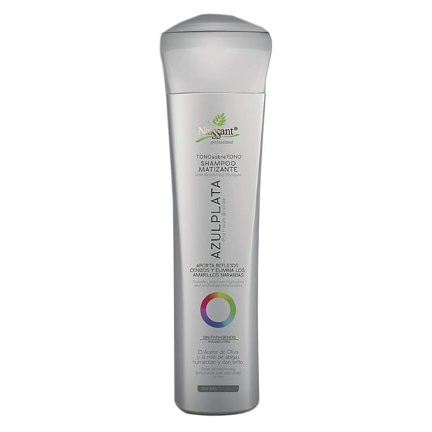 naissant Champú azul para cabello rubio ceniza plateado | Elimina el tono cobrizo | Neutraliza los tonos amarillos y naranjas | Sin parabenos, amoníaco ni sulfatos | Pro-Vitamina B5 Aceite de Oliva y