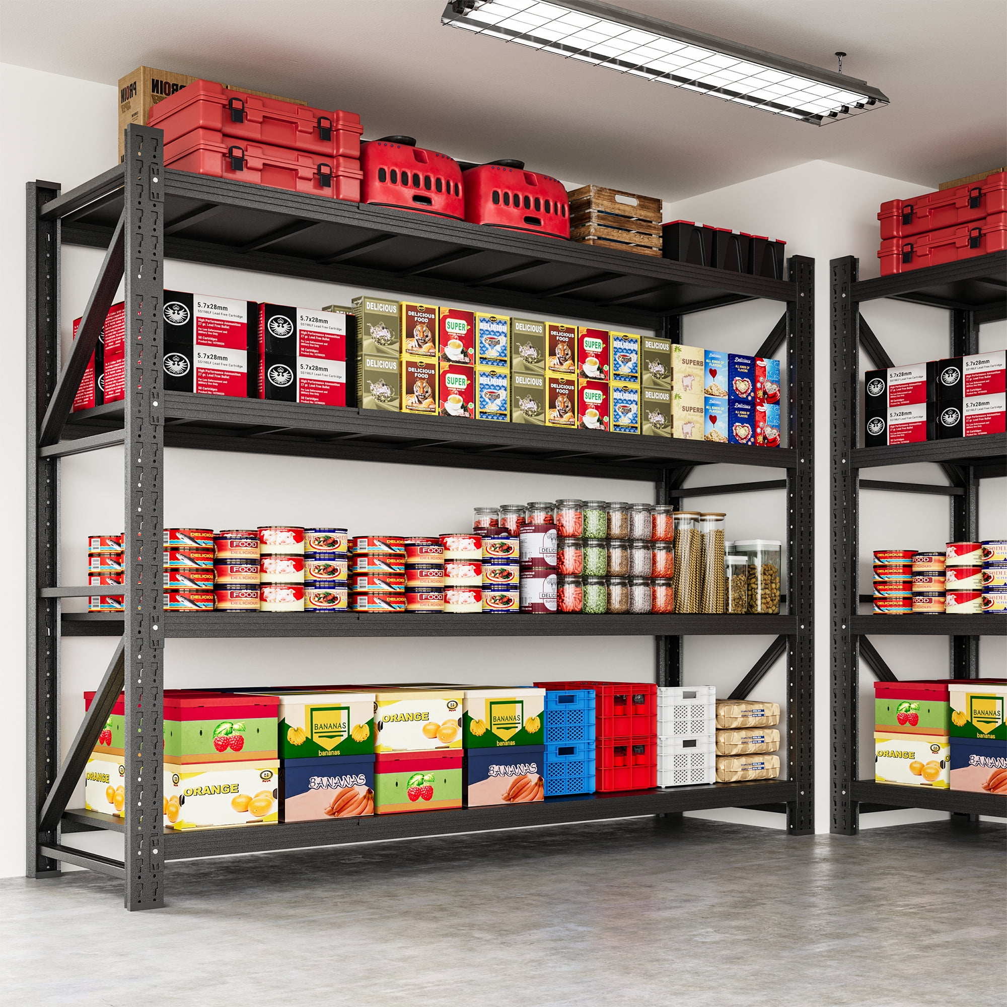 AUHUP 4-Tier Garage Storage Shelves 7000LBS Heavy Duty Metal Shelving 79" W Shelving Unit for Warehouse,Basement Industrial,Commercial Utility Rack Shelf, Black, 79"H x 79"W x 24"D