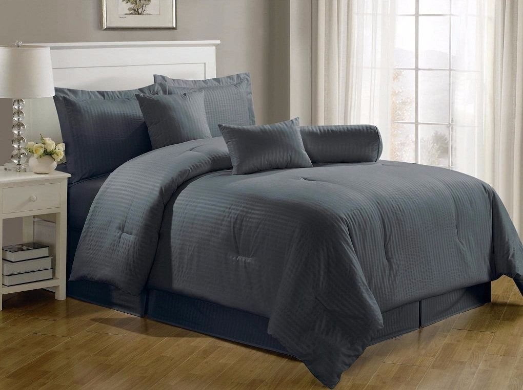 7-Piece Solid Spa Blue Embossed Dobby Stripe Comforter Set 
