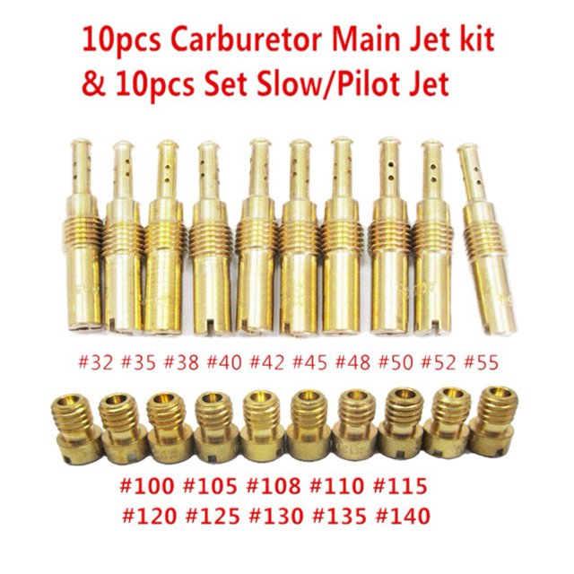 10Pcs Carburetor Main Jet Kit & 10Pcs Slow/Pilot Jet for PWK OKO CVK PWM NSR KSR Motorcycle Carburetor