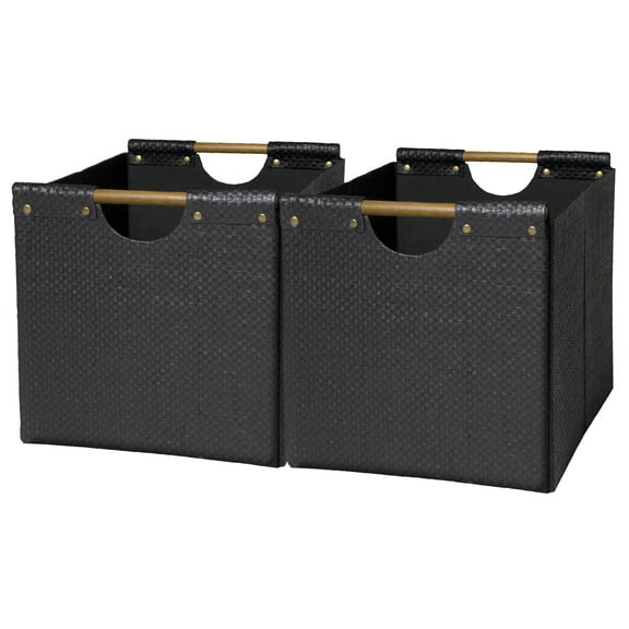 Better Homes & Gardens Fabric Cube Storage Bins (12.75" x 12.75"), Black Woven, 2 Pack