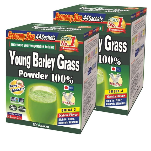 YAMAMOTO KANPOH YAMAKAN Barley Grass Powder Juice Superfood Beverage Powder Drink from Japan, Portable Package, 44 pc (Set of 2)