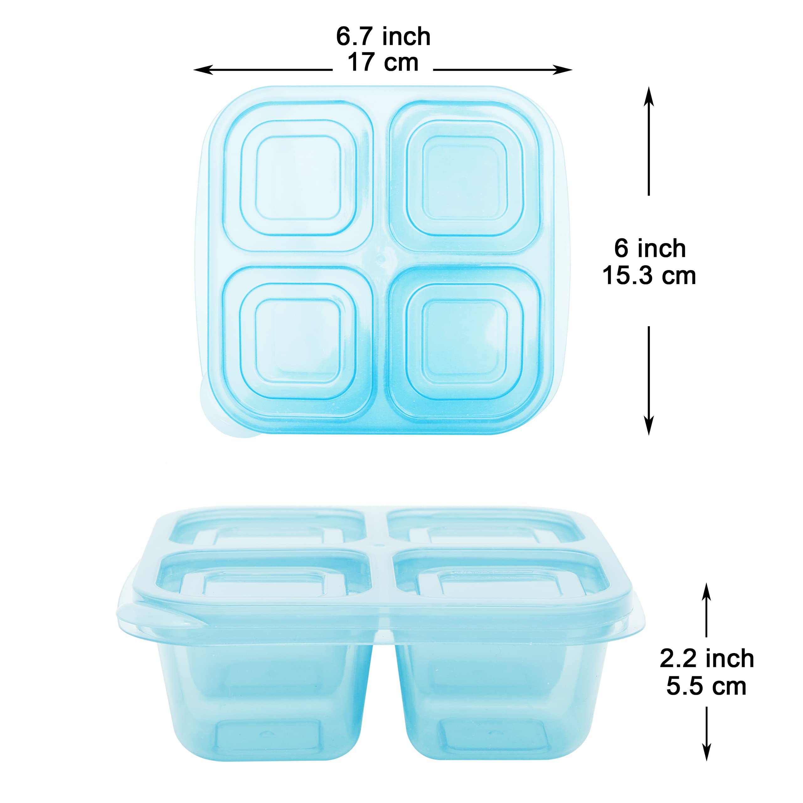 Youngever 8 Pack 4-Compartment Reusable Snack Box Food Containers, Bento Lunch Box, Meal Prep Containers, Divided Food Storage Containers (Rainbow Color Container)