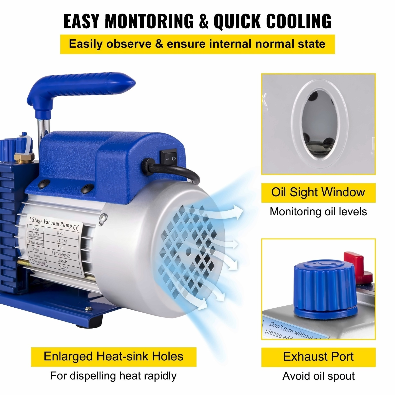 3CFM 1/4HP Single Stage Air Vacuum Pump HVAC R134a R12 R22 R410a A/C Refrigeration Kit AC Manifold Gauge R134 Can Tap Included Carrying Tote