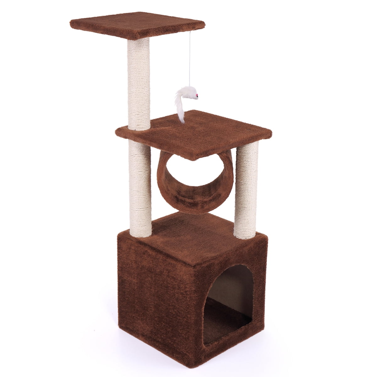 Kepooman 36" Cat Tree & Condo Tower with Hanging Small Mouse Toy for Kitten, Coffee Kepooman 36" Cat Tree & Condo Tower with Hanging Small Mouse Toy for Kitten, Coffee