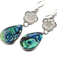 thumbnail image 2 of White Mother of Pearl Flower Paua Abalone 925 Sterling Silver Drop Earrings,1 5/8", 2 of 2