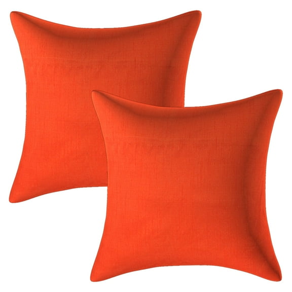 Stylo Culture Indian Couch Throw Pillow Covers 16 x 16 Solid Orange Modern 40cm x 40cm Home Decor Accent Pillowcase Polydupion Solid Square Cushion Covers | Set Of 2