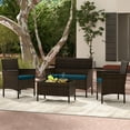 thumbnail image 4 of Patiojoy 8 Piece Patio Rattan Conversation Set Outdoor Wicker Furniture Set w/ Chair Loveseat & Tempered Glass Table Peacock Blue, 4 of 9