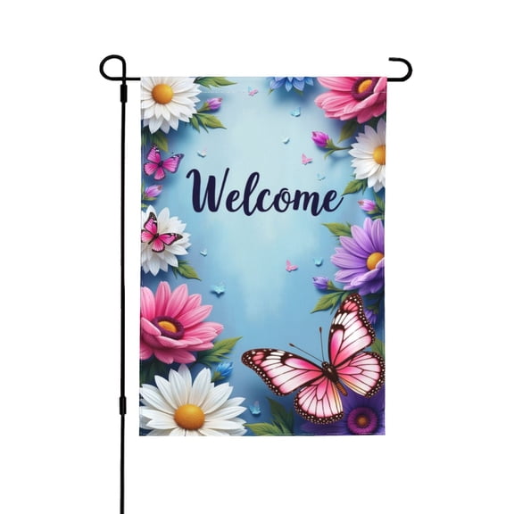 Welcome Butterfly Garden Flag 12x18 Inch Double Sided Floral Spring Summer Outdoor Yard Decoration For Porch, Lawn & Patio