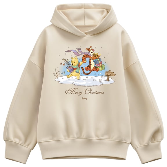 Winnie the Pooh - Merry Christmas Tigger and Pooh Oversized Fleece Hoodie Sweatshirt