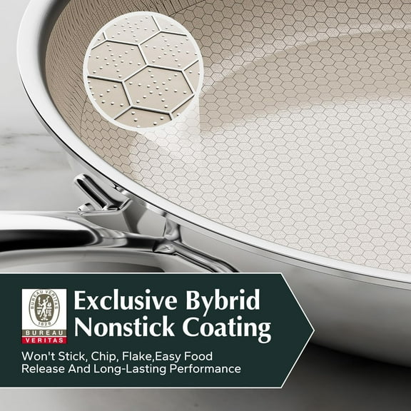 Hybrid Ceramic Nonstick Fry Pan Set 2 Piece, 9.5 & 11 Inch, Tri-Ply Stainless Steel & Aluminum, All Cooktops