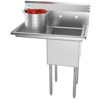 1 Compartment 33" Stainless Steel Commercial Kitchen Prep & Utility Sink with Drainboard - Bowl Size 15" x 15" x 12"