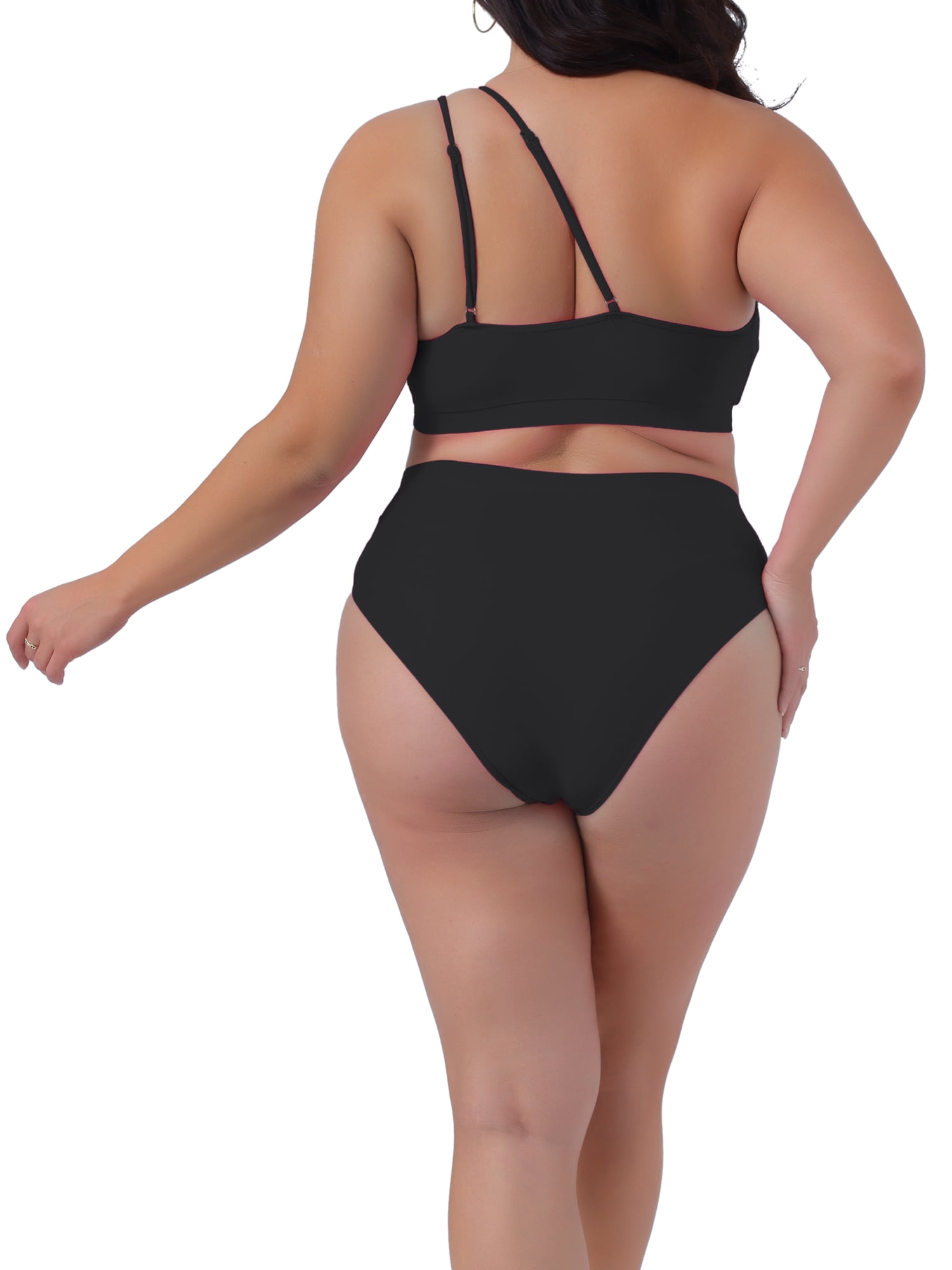 DARING DIVA Plus Size Women's Bikini Two Piece One Shoulder Swimsuit 3X Black