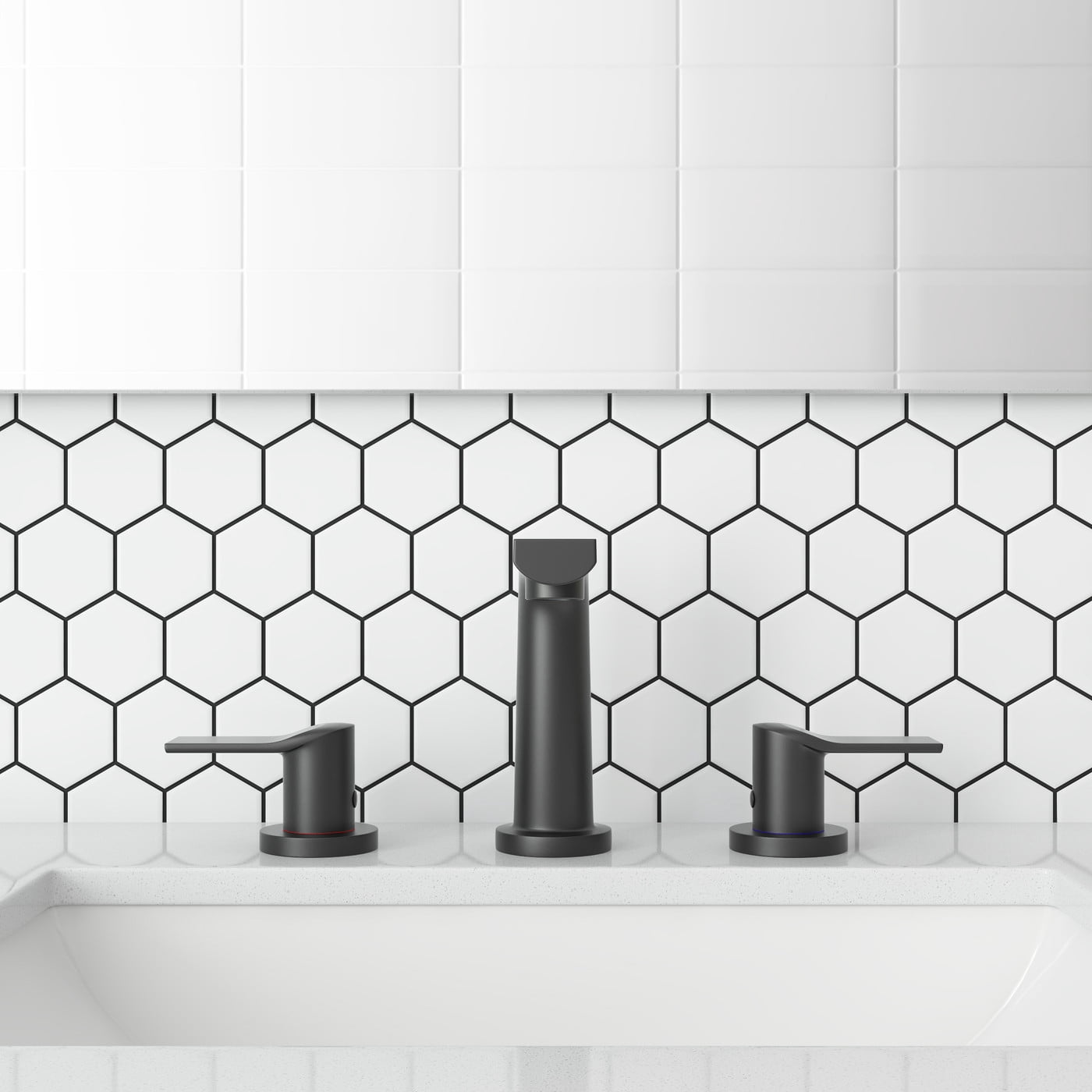 YZZY Widespread Bathroom Sink Faucet 3 Holes Black Lavatory Vanity Sink Faucet 2 Lever Handle Bathroom Basin Faucet