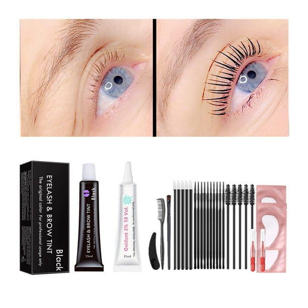 Black Lash Tint Kit Tinte de pestañas negro con queratina y tinte de cejas Tinte voluminoso para cejas de 6 semanas Aspecto teñido para tratamiento de permanente/levantamiento/laminación de pestañas (