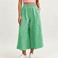 thumbnail image 2 of Women's Soft Fabric Pants Elastic Waist Comfy Casual Pants with Pocket, Solid Color Mid Elastic Waist, Loose Fit Crop Capris for Summer Beach Lounge, Womens Capri Pants | VerBelle,Green L, 2 of 7