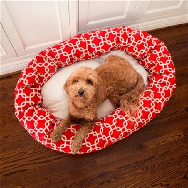 MajesticPet 788995546306 Lit pour Animaux en Sherpa en Forme de Beignet, Rouge