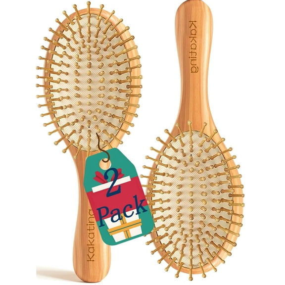 Kakating 2 Pack Bamboo Hair Brush for Hair Growth | Natural Wooden Hair Brushes Detangling Massaging Scalp Bulk