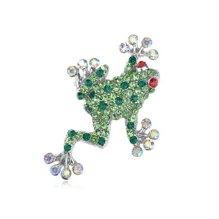 - Studded Peridot, Fashion, Ruby Red Eye Opal Crystal Rhinestone Frog Brooch Pin