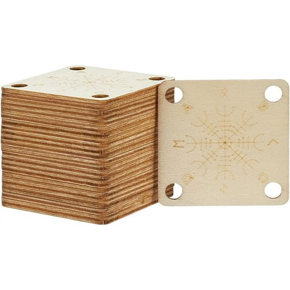 24 Pcs Wood Tablet Weaving Cards 4 Holes 1.5inch Square Weaving Cards Blanched Almond Color Wooden Knitting Loom Board Handmade Weaving Tool Weaving Supply for Knitting Loom Accessories