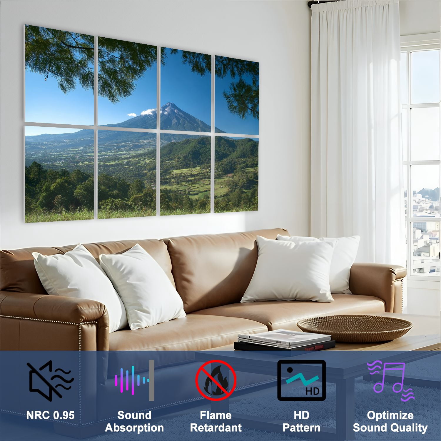 Forest 8 Pack Art Acoustic Panels Sound Absorbing San Volcano America Decorative Soundproof Wall Panels Self Adhesive for Nursery Game Room Bedroom 48"x32"