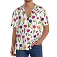 thumbnail image 3 of Wukai Tulips Flowers Men's Casual Short-Sleeve Button Down Shirt - Lightweight Summer Dress Shirt for Daily Wear-Medium, 3 of 7