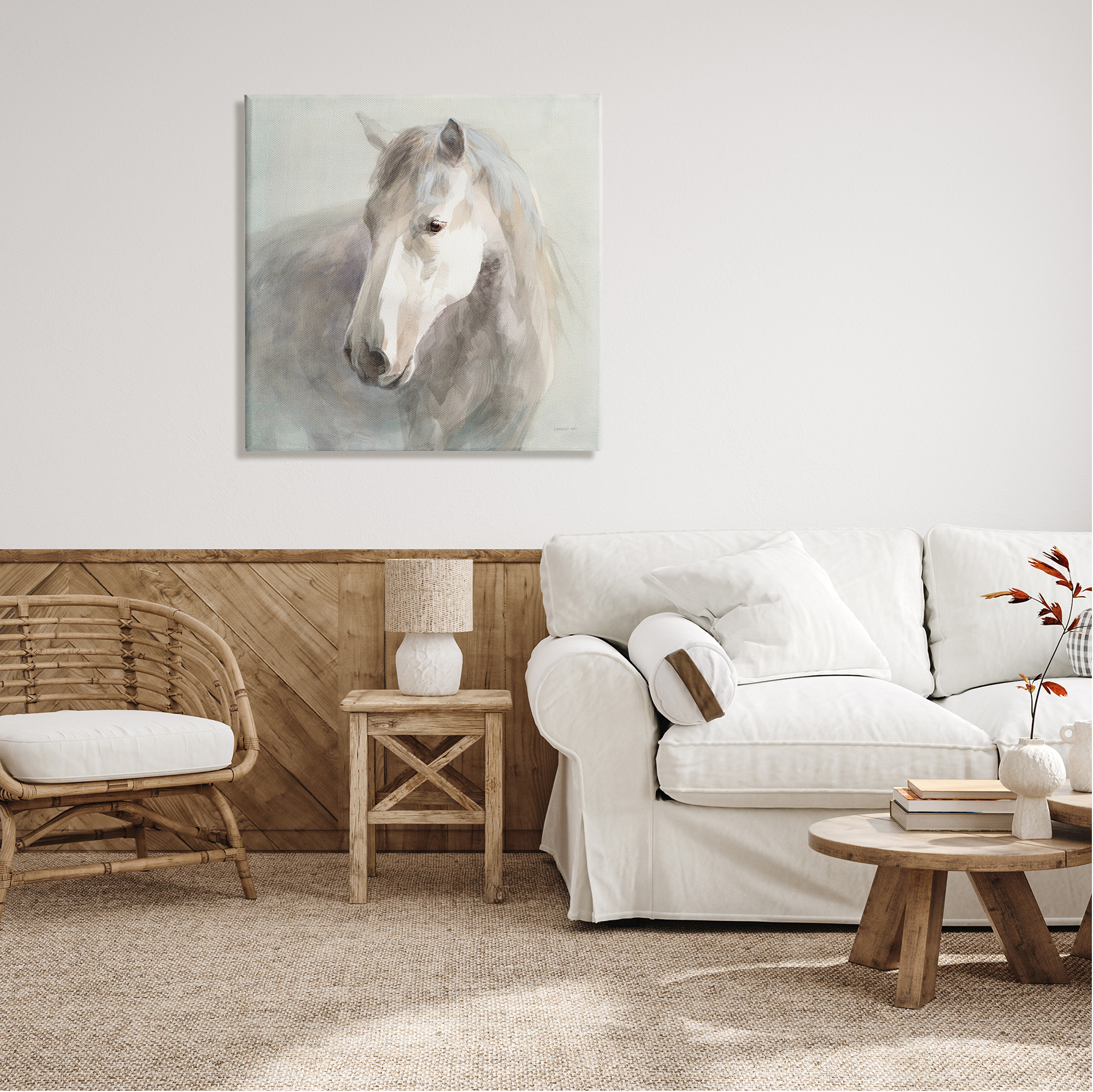 Stupell Industries White Horse Painting Animals & Insects Painting Gallery Wrapped Canvas Print Wall Art, 30 x 30
