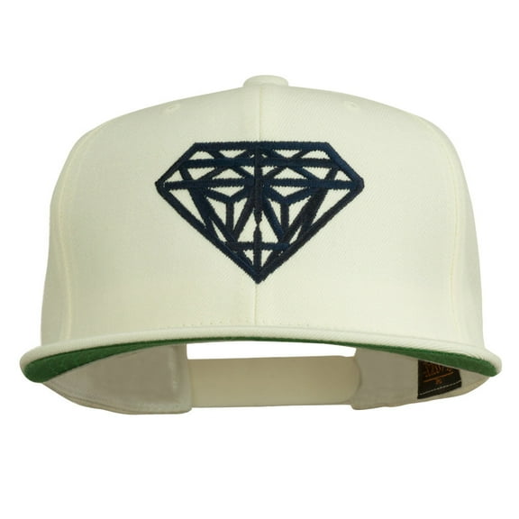 Big Diamond Outline Embroidered Flat Bill White Cap - Navy OSFM