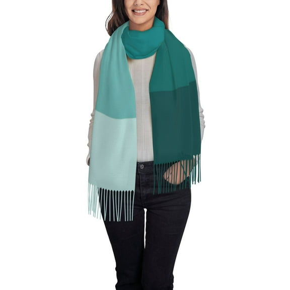 Haiem Teal Color Pattern Women's Long Blanket Scarf Chunky Oversized Winter Fall Warm Scarf Big Tartan Scarves Wrap Shawl Ladies Gifts