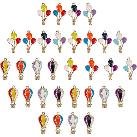 1 Box 32Pcs Rainbow Color Charms Balloon Charm Enamel Colorful Hot Air Balloon Charms Cute Metal Alloy Charms for Jewelry Making Charm DIY Earrings Bracelets Necklace Party Accessories