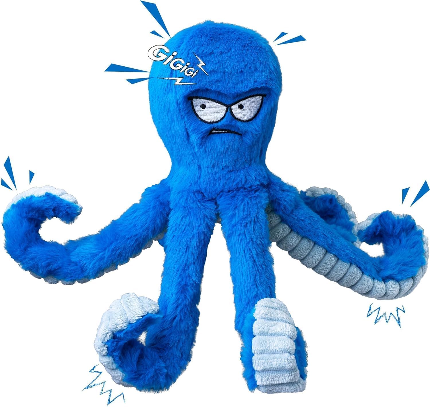 Tough Dog Toys, Stuffed Chew Large Dog Toys to Keep Them Busy, Interactive Squeaky Tug of War Doggie Toy, Crinkle Blue Octopus(2pcs)