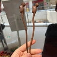 thumbnail image 2 of Handmade Wooden Hair Chignon Pin with Cute Cat Design - French Retro Hair Chopsticks for Women 2P, 2 of 8