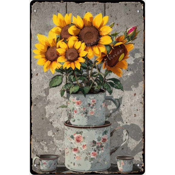 Sunflower Metal Tin Sign Vintage Poster Wall Art Garden Bar Home Kitchen Wall Decor Plaque for Cafes Man Cave Farmhouse Bathroom Garage Flower Shop Gardening Art5.5x8 Inches