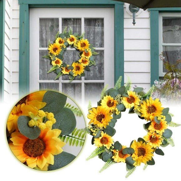 Wreaths for Front Door, Sunflower Wreath Summer Front Door Wreath Hanging Flower Wreath Door Hanging Decoration Suitable for Indoor and Outdoor Decoration, Summer Door Wreath