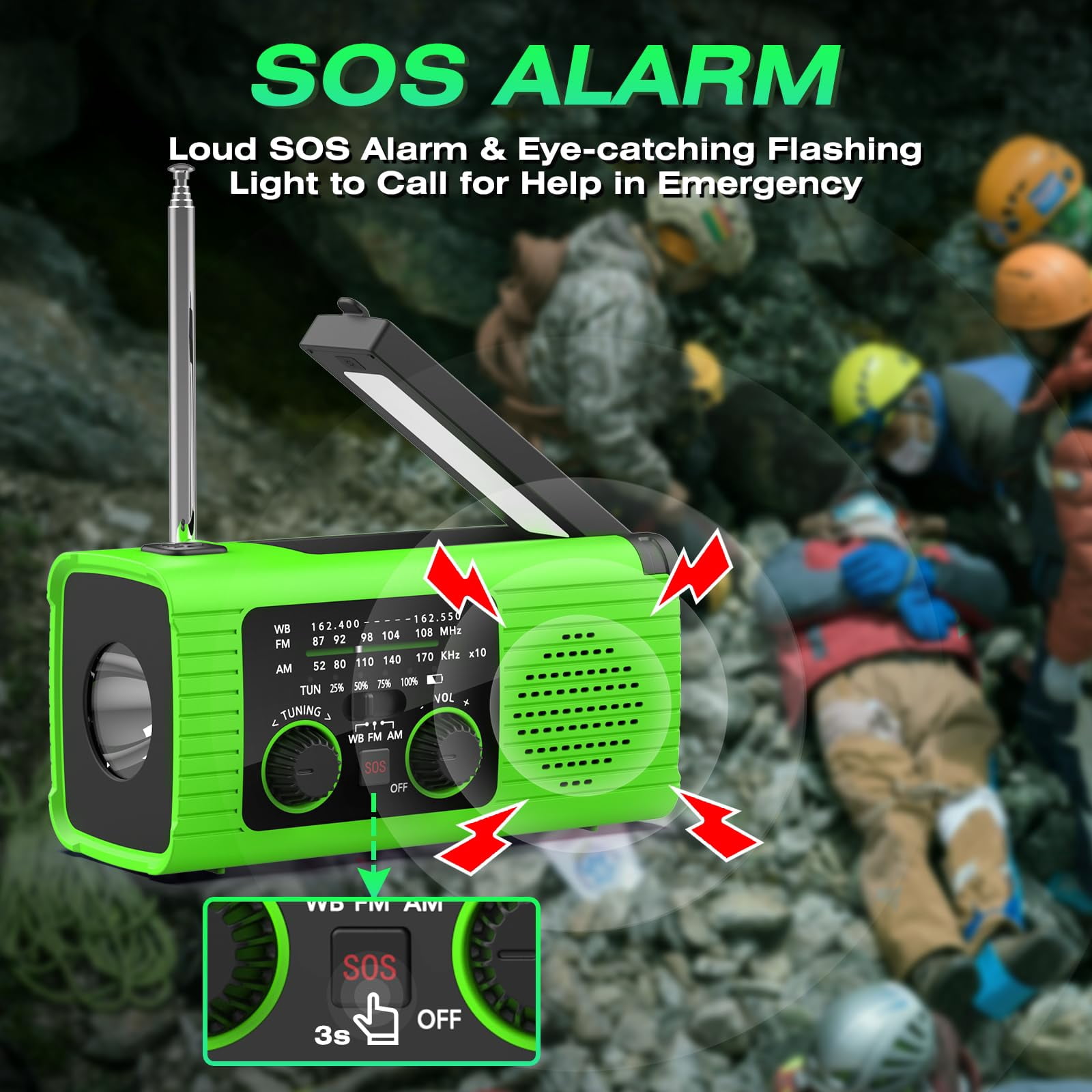 Radios For Emergency  Multifunction Solar Hand Crank Noaa Weather Am/fm Radio 4000mah With Usb Charged Reading Lamp Flashlight Sos Alarm Headphone Jack Camping Emergencies