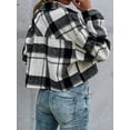 thumbnail image 5 of Women's Fall Outfits Plaid Flannel Cropped Jacket Button Down Long Sleeve Top, 5 of 6