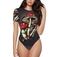 thumbnail image 2 of Uemuo Red Mushrooms Pattern Women's One Piece Short Sleeve Swimsuit Rash Guard Surfing Modest Quick-drying Swimsuit Beach Essentials-, 2 of 9