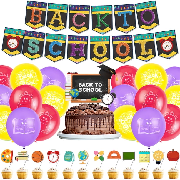 Set de decoración para fiesta de regreso a clases con 15 globos y pancarta