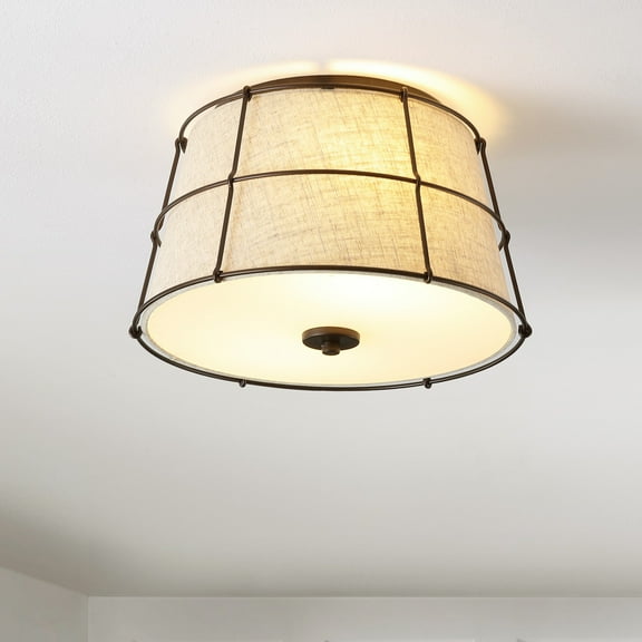 JONATHAN Y Silas 14" 2-Light Rustic Farmhouse Iron LED Flush Mount, Oil Rubbed Bronze, JYL1317A