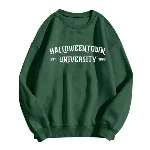 Women's Halloween Stand Alone Letter Print Hoodie Long Sleeve Pullover Casual Crewneck Sweatshirt Fall Fashion Top