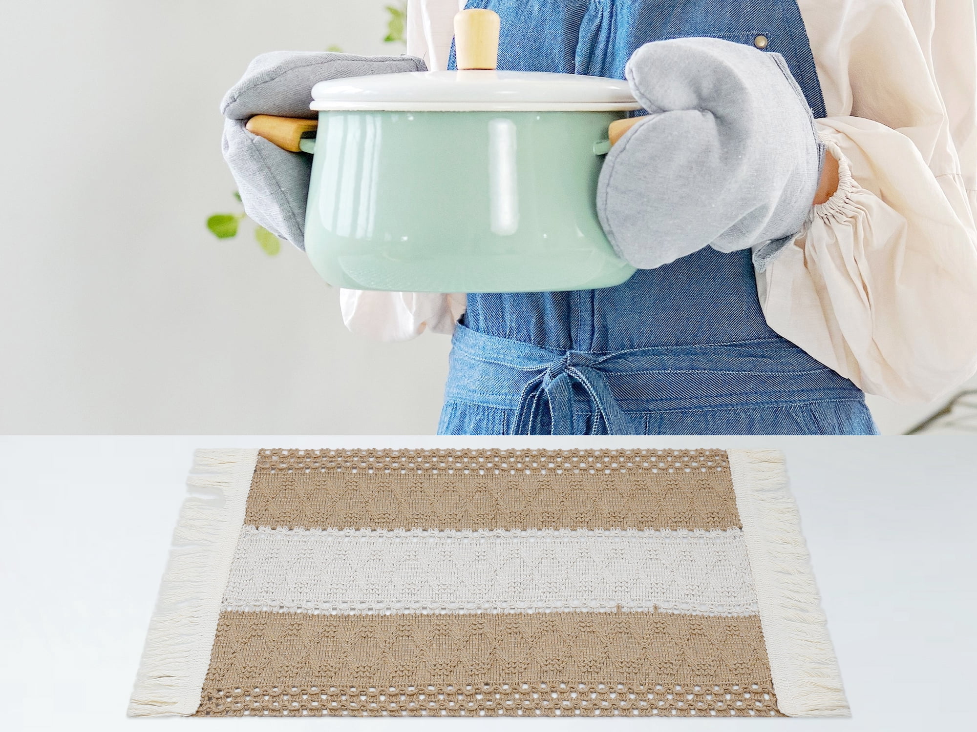 Unique Bargains Set of 4 Farmhouse Placemats for Dining Table Decor Brown-White