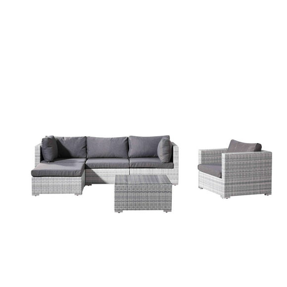 Velago Fresco Deluxe Ensemble sectionnel 6 pièces en osier toutes saisons, gris clair