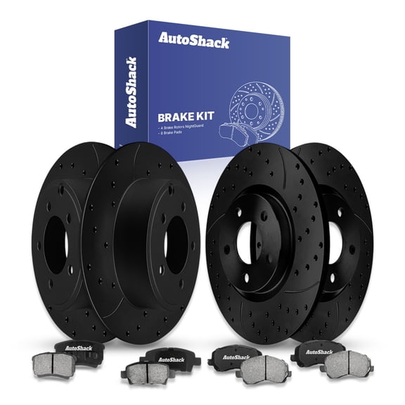 AutoShack Front & Rear Brake Rotors & Ceramic Pads for Jeep, Patriot 2007-2017 Compass 2007-2016, 4WD FWD L4 2.0L 2.4L - E-Coated Drilled & Slotted - Black Finish - NightGuard