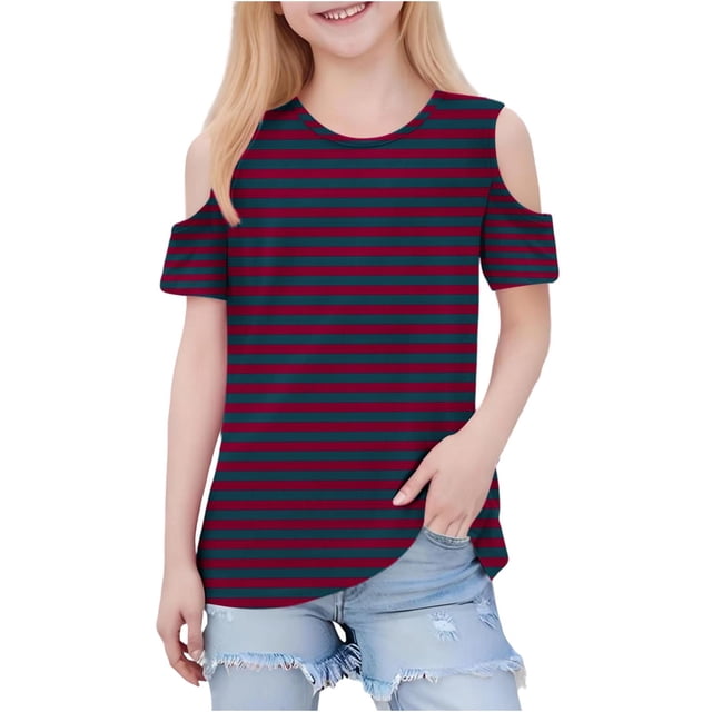 Zpanxa T-Shirts pour Tout-Petites Fille Imprimé Décontracté Manches Courtes Col Rond Haut Mode avec Coton 9-10 Ans