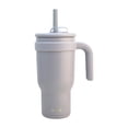 thumbnail image 3 of Termo Doble Pared Acero Inoxidable Exterior e Interior, Vaso Térmico con Tapa Doble y Popote Plástico con Silicona y Asa Ergonómica, Capacidad 900 ml, Gris, 3 of 8