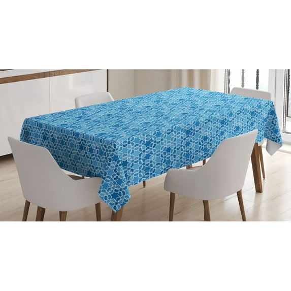 Oriental Tablecloth, Monochrome Design Pattern of Symbolic Easter Star in Blue Tones, Rectangle Satin Table Cover Accent for Dining Room and Kitchen, 52" X 70", Deep Sky Blue Sea Blue, by Ambesonne