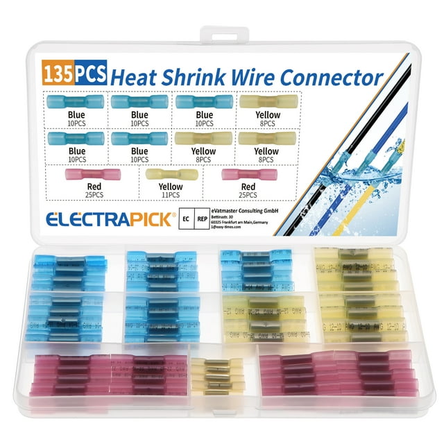 Electrapick Heat Shrink Wire Connectors Set 135 PCS , Waterproof Marine