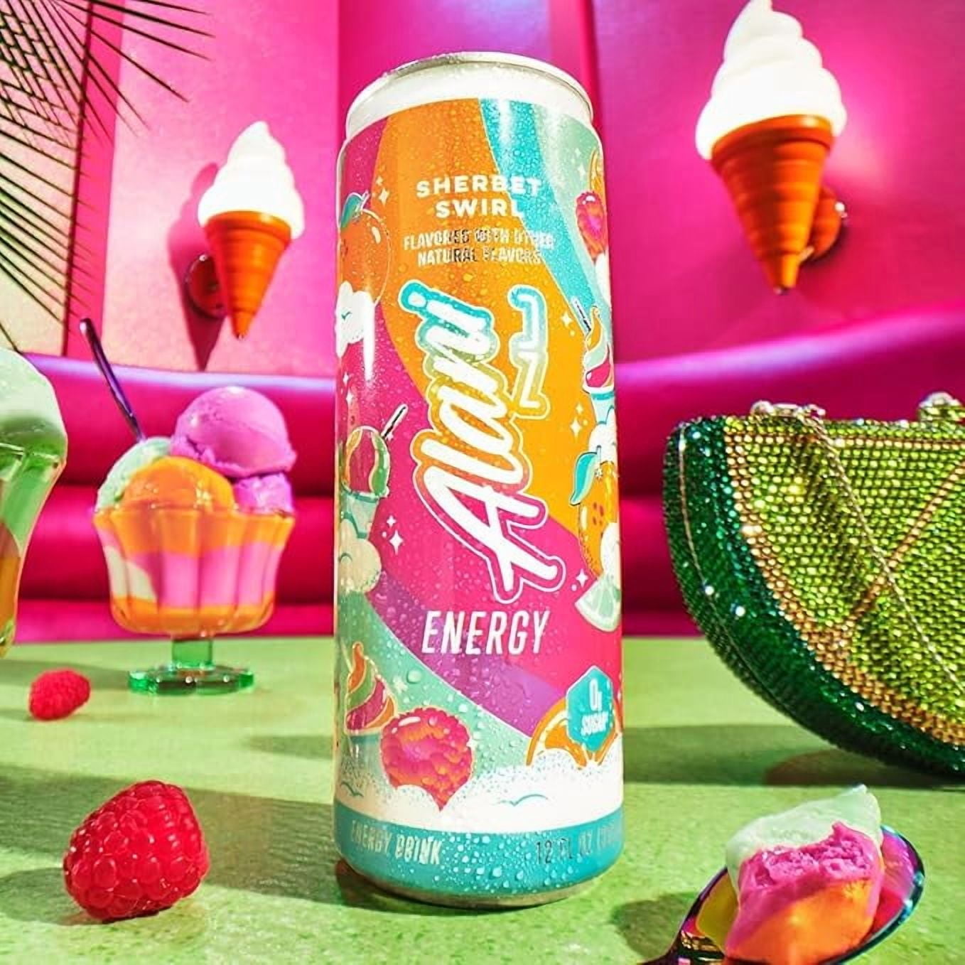 New Alani Energy Drinks Sherbet Swirl, Watermelon Wave, Pink Slush Variety Pack Sugar-Free, Low-Calorie, 200mg Caffeine, Energy Boost Drink 12 fl oz (Pack of 6) Repackaged By  PickNGo Market